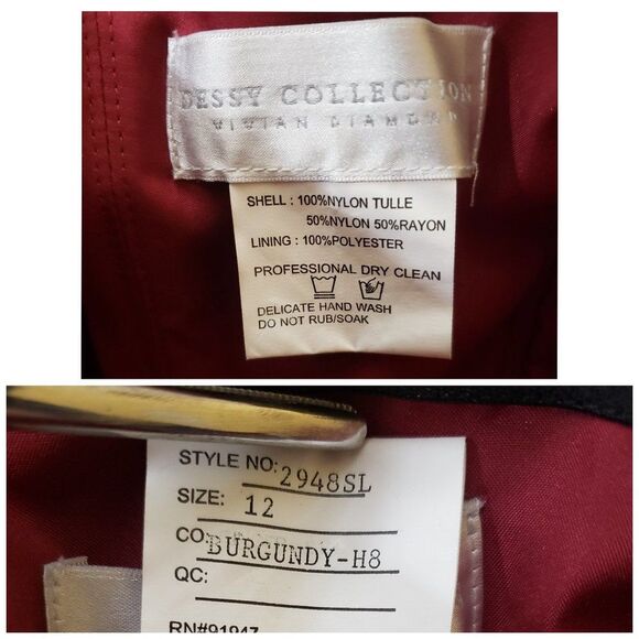 Vivian Diamond Dessy Collection Burgundy Floral Applique Maxi Tulle Dress Sz 12 - Picture 16 of 16
